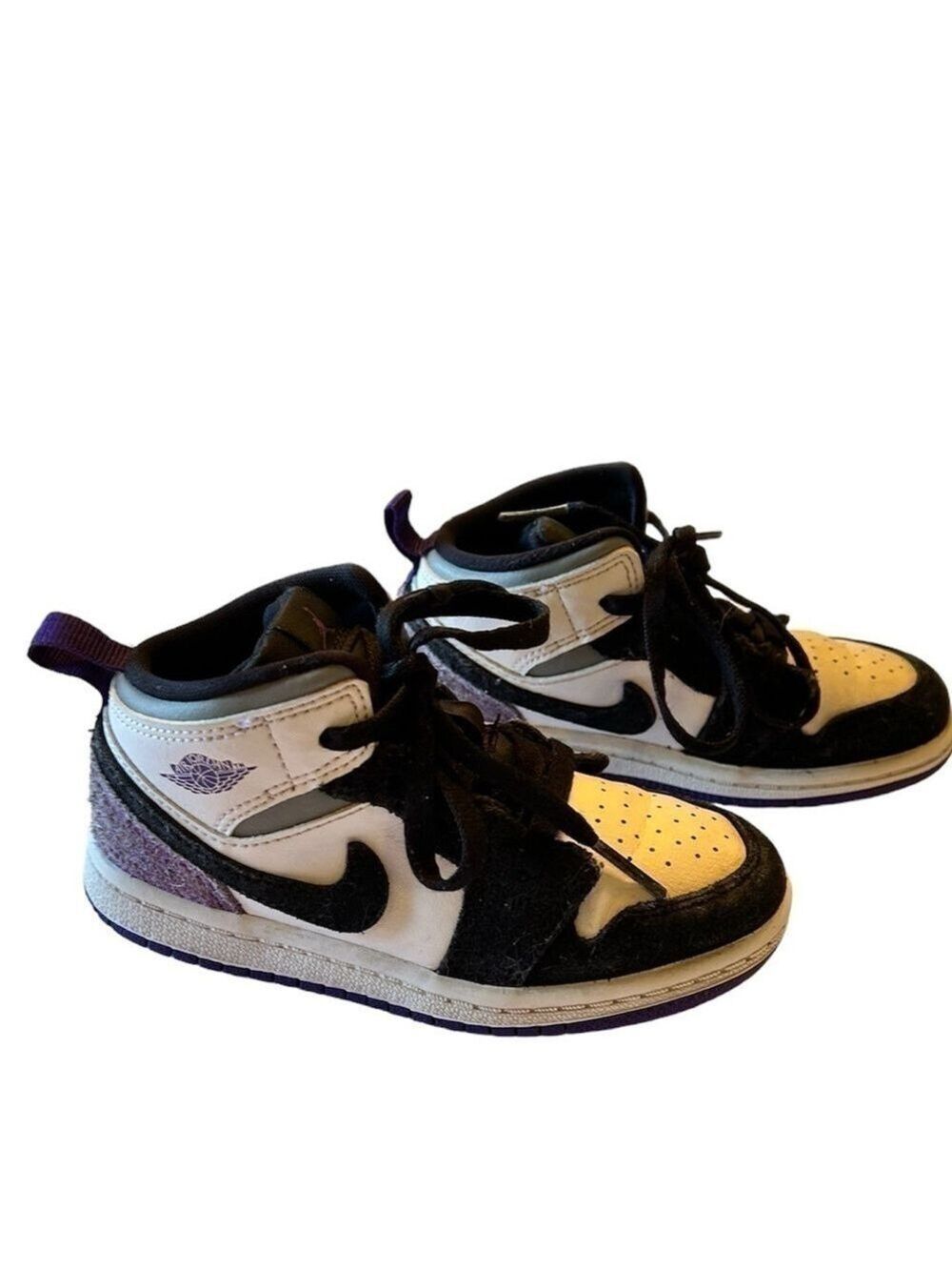 NIKE AIR JORDAN 1 MID SE WHITE-COURT PURPLE-BLACK Toddler Little Kid Size 9C